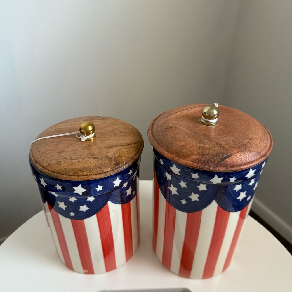Americana Patriotic Flag Stripe and Stars Canister Set NWT - Picture 3 of 10